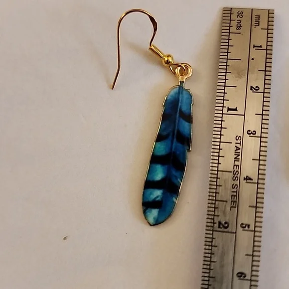 MULTICOLOR Fade Southwestern Boho Feather 925S HOOK Earrings blue - Picture 2 of 3